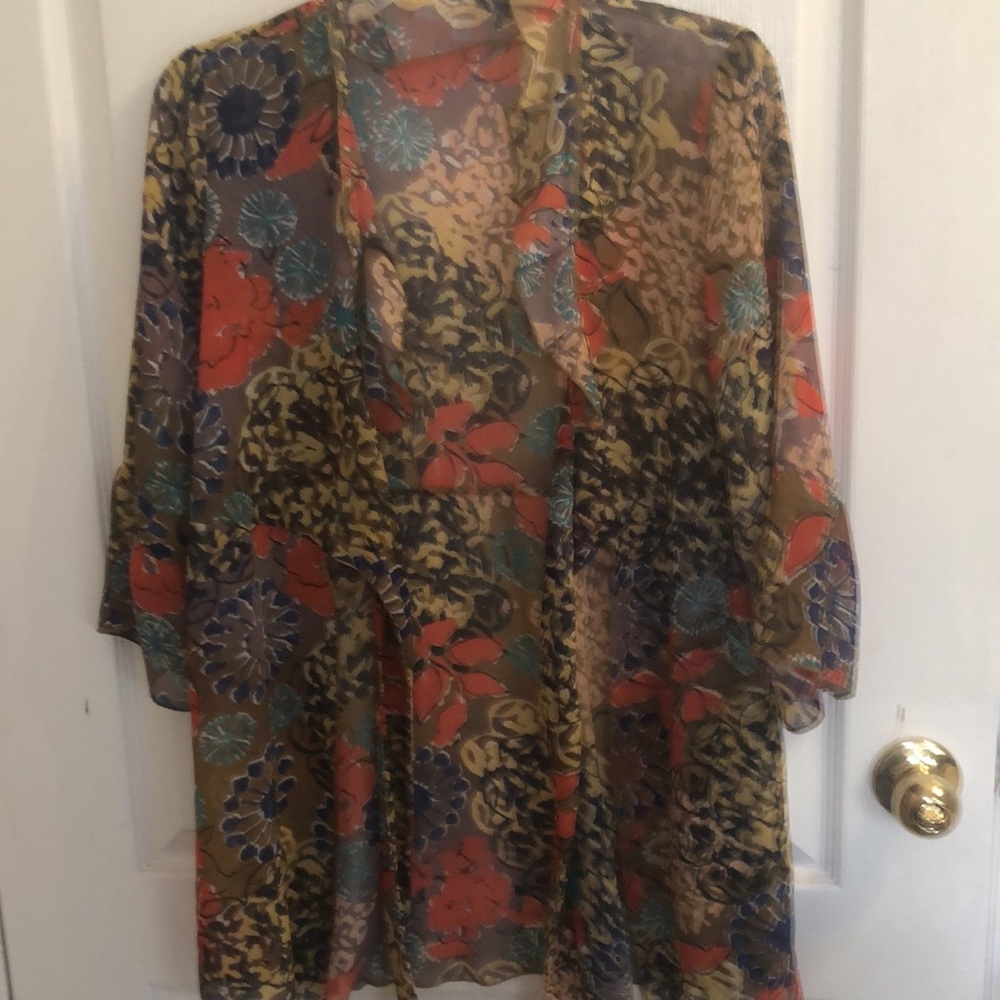CAbi Brown Floral Sheer Cardigan